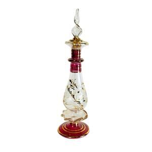Egyptian Hand Blown Glass Perfume Bottle With Floral Etching